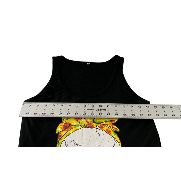 Womens Small Black T-Shirt Skull Sunflower Graphic Tank Top Sleeveless Halloween - Picture 5 of 11